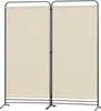 A two-panel room divider with beige fabric screens and a black metal frame, shown against a white background. Náhled obrázku produktu