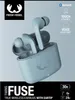A light blue pair of wireless earbuds and their charging case are displayed against a light gray background. Text and icons highlight features. Anteprima dell’immagine prodotto