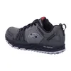 A side view of a gray and black Skechers walking shoe. Voir les images du produit