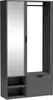 A dark gray entryway cabinet with a mirror and a hanging rod. Náhľad obrázku produktu