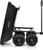 A black garden cart with four wheels and a tilted bed, shown from the side against a white background. Náhled obrázku produktu