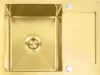 A top-down view of a gold sink with a drain and a separate compartment. Produktbild-Vorschau
