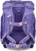 The back view of a purple backpack with a polka dot and zebra stripe pattern. Náhľad obrázku produktu
