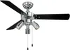 A modern ceiling fan with three black blades and a chrome finish motor housing. It features three adjustable spotlights below the motor. Voir les images du produit