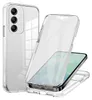 A clear, transparent phone case is shown, with a phone inside it. The case is shown from multiple angles. Produktbild-Vorschau