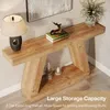 A wooden console table with decorative items on it, set in a room. Podgląd zdjęcia produktu