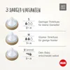 A diagram showing three different types of baby bottle nipples with descriptions of their flow rates and recommended age ranges. Produktbild-Vorschau