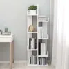 A white bookshelf filled with books and a plant, next to a desk. Náhled obrázku produktu