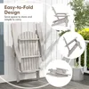 A gray Adirondack chair is shown folded against a white wall, with close-up views of the folded chair in circular insets. Podgląd zdjęcia produktu