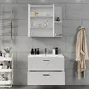 A bathroom vanity set with a medicine cabinet and a robe hanging on the wall. Produktbild-Vorschau
