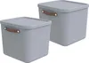 Two grey storage boxes with brown handles are shown against a white background. Produktbild-Vorschau