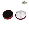 Two vacuum cleaner filters are displayed against a white background. One filter is red with a black foam insert, and the other is a pleated white filter within a red frame. A logo for 'Mister Vac' is in the top right corner. Produktbild-Vorschau