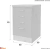 A 3D rendering of a chest of drawers with dimensions indicated. Produktbild-Vorschau