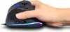 A hand is holding a black vertical gaming mouse with RGB lighting. Produktbild-Vorschau