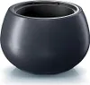 A dark gray, round planter with a smooth surface and a slightly tapered base sits on a reflective surface. Anteprima dell’immagine prodotto