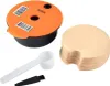 A set of reusable coffee capsules and accessories, including filters, a scoop, and a brush, arranged on a white background. Produktbild-Vorschau