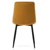 Rear view of a mustard yellow velvet dining chair with black metal legs against a white background. Podgląd zdjęcia produktu