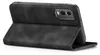 A black flip case for a smartphone, shown from the side and slightly from the back. Produktbild-Vorschau