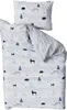 A folded duvet cover and pillowcase set with a winter-themed pattern of deer, bears, and trees. Náhled obrázku produktu