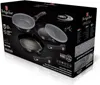 The image shows the packaging of a cookware set, featuring images of the pans and accessories. Náhled obrázku produktu