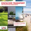Collage of different outdoor settings: a garden, a patio with furniture, a campsite by a lake, and a beach with lounge chairs. Produktbild-Vorschau