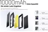 Exploded view of a power bank with text and comparison chart of charging capabilities. Produktbild-Vorschau