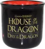 A black ceramic mug with gold lettering and a red interior. Produktbild-Vorschau