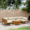 7-tlg. Garten-Lounge-Set mit Creme Kissen Massivholz Akazie Produktbild-Vorschau 2