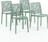 Four green chairs with a leaf pattern on the backrests are arranged on a white background. Anteprima dell’immagine prodotto
