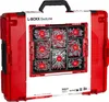 A red L-Boxx containing various sizes of wall plugs and screws, presented in a clear plastic organizer. Náhled obrázku produktu