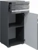 A dark gray, high-gloss bedside cabinet with one drawer partially open and one door ajar, revealing shelves inside. The cabinet is shown against a plain white background. Náhľad obrázku produktu