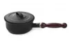 A black saucepan with a wooden handle and a lid, isolated on a white background. Podgląd zdjęcia produktu