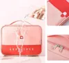 A collage of images showing a pink and red first-aid kit being tested for water resistance and close-ups of its features. Náhľad obrázku produktu