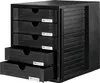 A black filing cabinet with multiple drawers and a roll-up door. Voir les images du produit