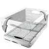 A white foldable storage box is shown from a slightly elevated angle, with arrows indicating how it folds. Produktbild-Vorschau