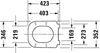 A technical drawing of a toilet seat with dimensions indicated. Produktbild-Vorschau