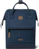 A navy blue backpack with brown accents is shown against a white background. Voir les images du produit