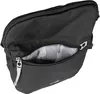 A black crossbody bag with an open zipper revealing a camouflage-patterned interior. Voir les images du produit