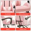 A collage of four close-up images showcasing different features of a pink gaming chair. Produktbild-Vorschau