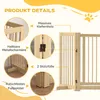 Product details of a wooden pet gate, with close-up views of its features. Produktbild-Vorschau
