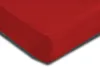 A close-up view of a red fitted sheet, showing the corner and a portion of the top surface. Produktbild-Vorschau