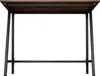 The underside of a modern desk with a brown wood grain top and black metal legs. Náhled obrázku produktu