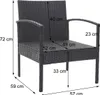 A diagram showing the dimensions of a gray poly-rattan chair. Produktbild-Vorschau