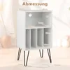 A white record player stand with black legs, showing dimensions and internal compartments. Náhľad obrázku produktu