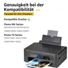 A printer is shown next to a list of compatible printer models. Produktbild-Vorschau