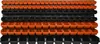 A wall-mounted storage system with multiple rows of orange and black bins. Produktbild-Vorschau