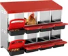 A red and silver chicken nesting box with multiple compartments. Náhled obrázku produktu