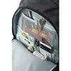 Close-up view of the interior organization of a backpack, showing various pockets and items. Produktbild-Vorschau