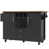 A black kitchen island with a wooden countertop is shown against a white background. Produktbild-Vorschau