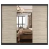 A sliding door wardrobe with a mirrored center panel, reflecting a bedroom interior. Produktbild-Vorschau